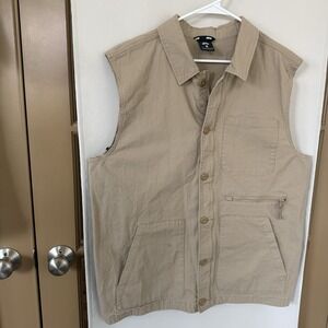 Nike Men's XL SB Skateboarding Beige Tan Zip Up Button Vest Pockets